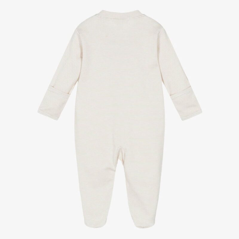 Beige Striped Pima Cotton Forest Fanfare Babygrow - Image 3