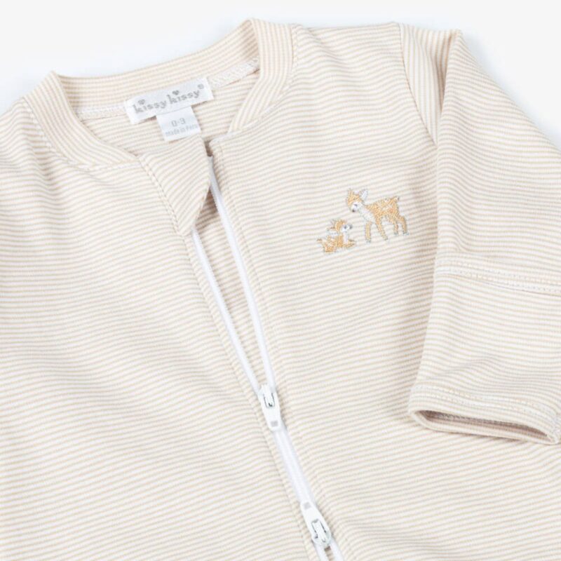 Beige Striped Pima Cotton Forest Fanfare Babygrow - Image 2