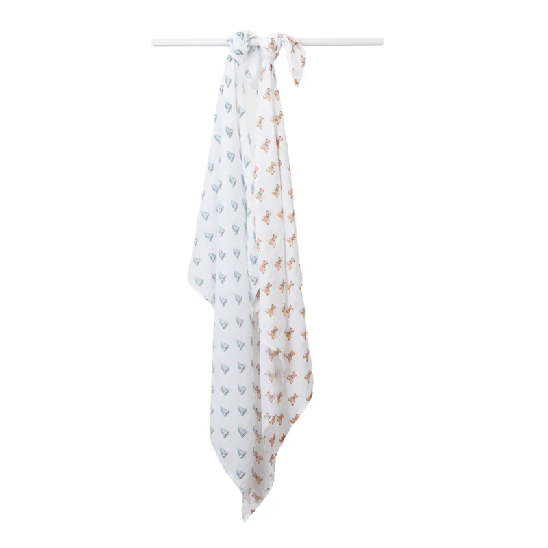 Vintage Bears & Sailboats - Cotton Swaddle 2 Pack - Image 2