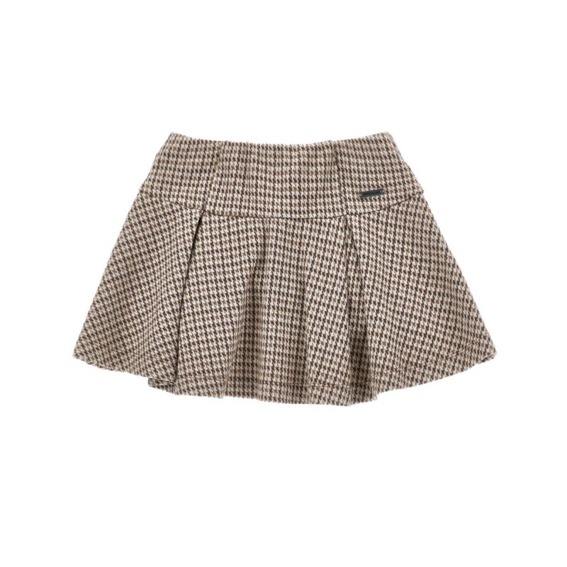Beige Houndstooth Pleated Skirt