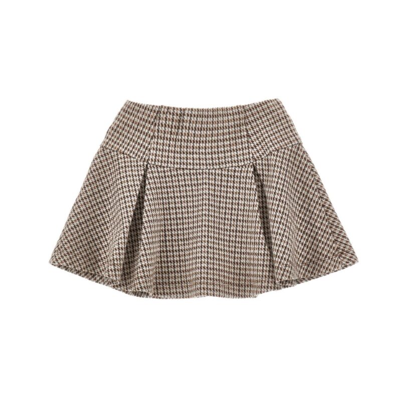 Beige Houndstooth Pleated Skirt - Image 2