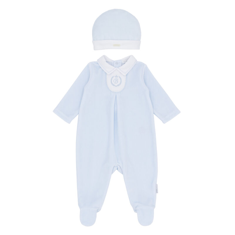 Boy Blue Velour All In One Whith Hat Embroidery