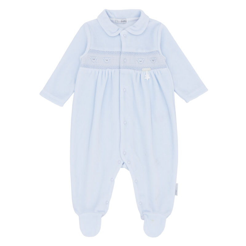 Boys Blue Velour All In One Whith Teddy Aplique