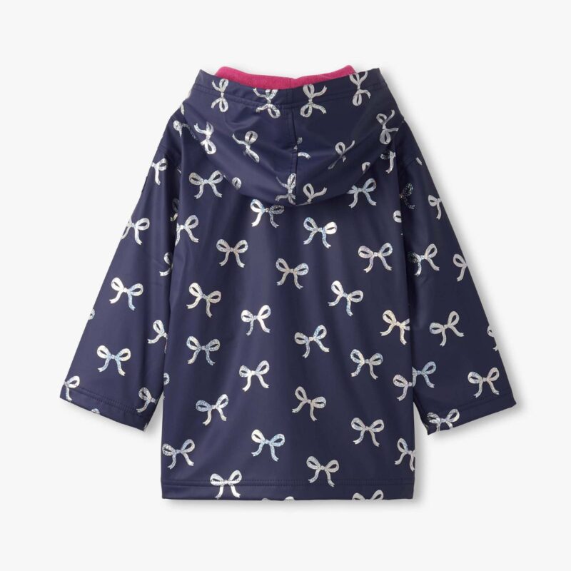 Girls Navy Blue Raincoat with Foil Bows - Image 2