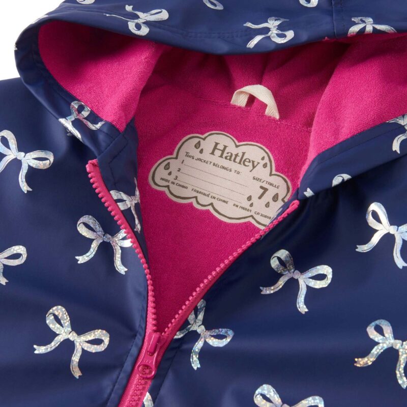 Girls Navy Blue Raincoat with Foil Bows - Image 3