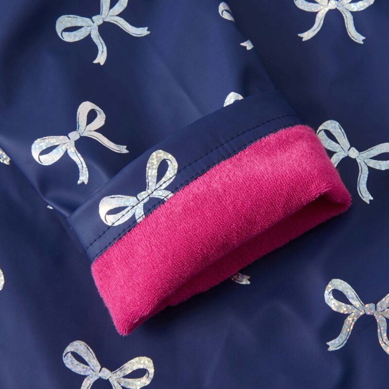 Girls Navy Blue Raincoat with Foil Bows - Image 4