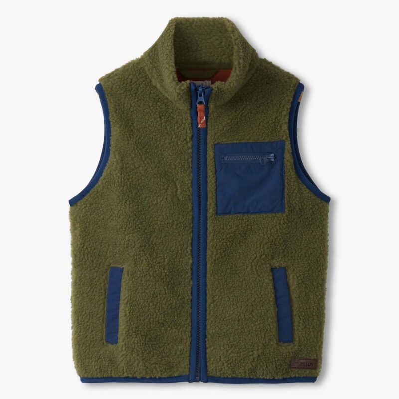 Boys Loden Green Faux Sherpa Vest