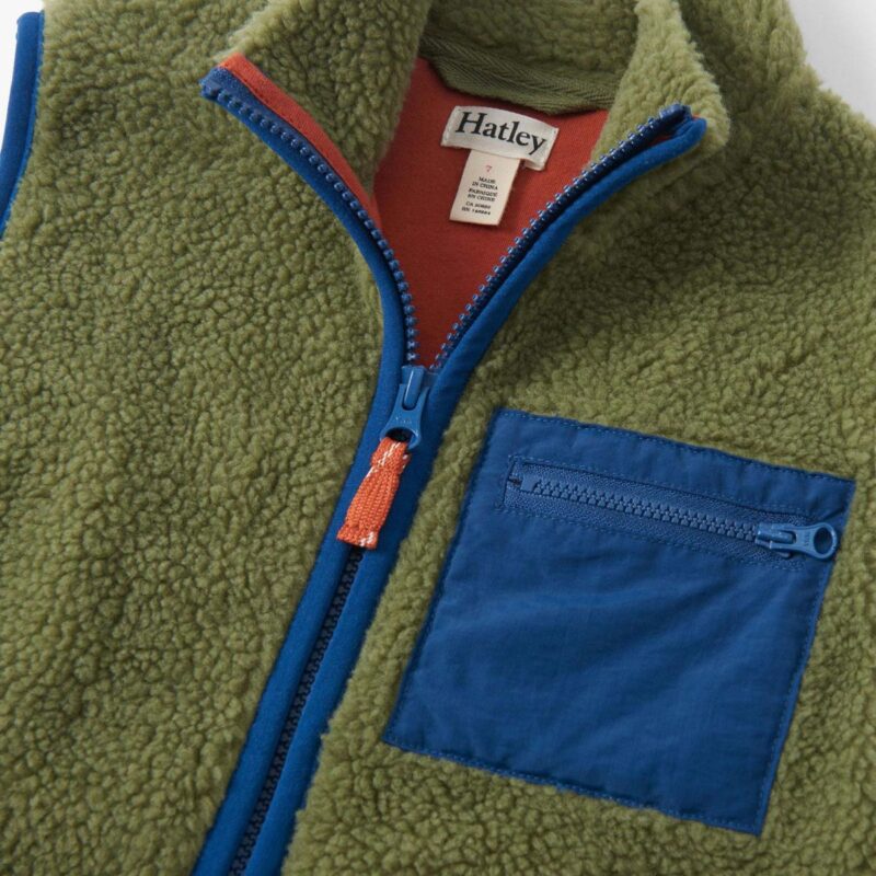 Boys Loden Green Faux Sherpa Vest - Image 3