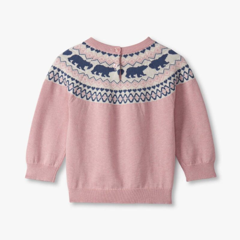Baby Girls Pink Cotton Knit Fair Isle Trouser Set - Image 2