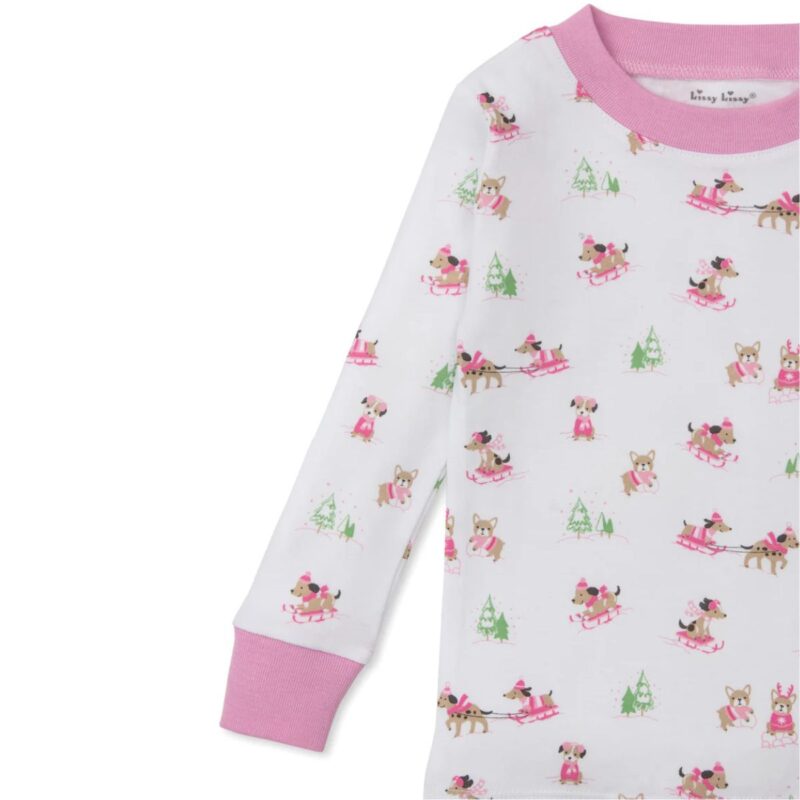 Puppy's Sleigh Riding Fun Pink Toddler Pajama Set - Image 2