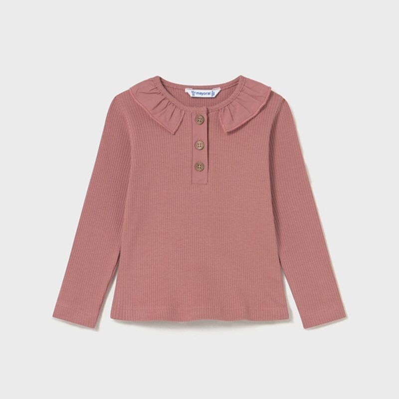 Babys ribbed polo shirt with ruffle collar