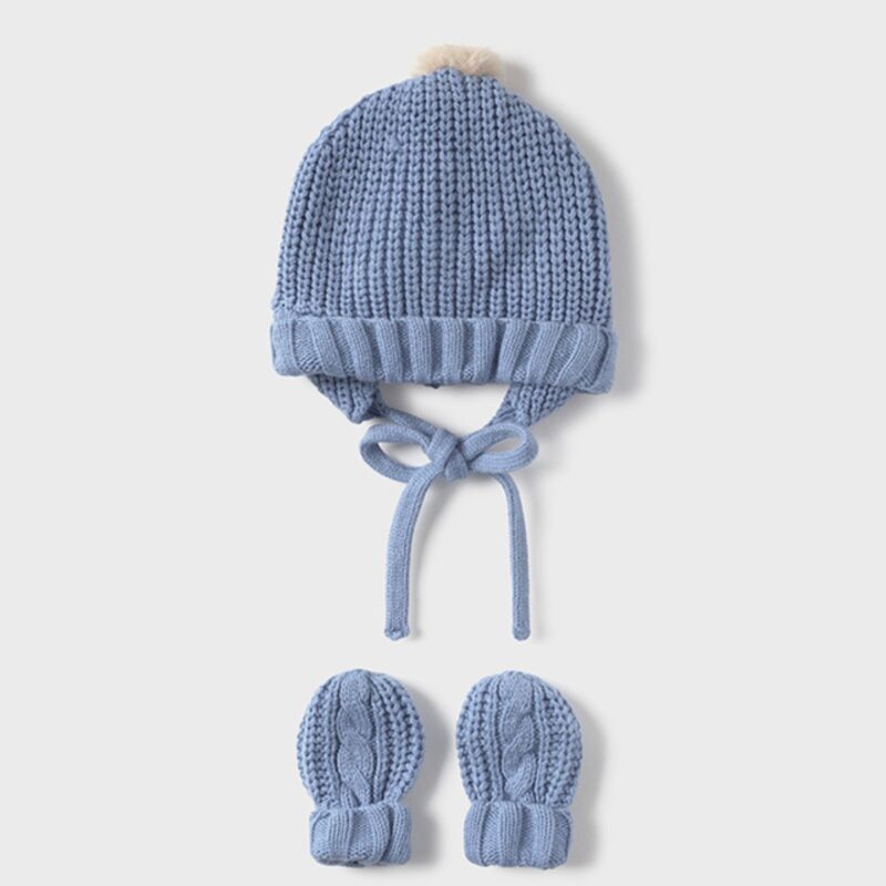 Newborn Blue knitted Hat And Mittens Set