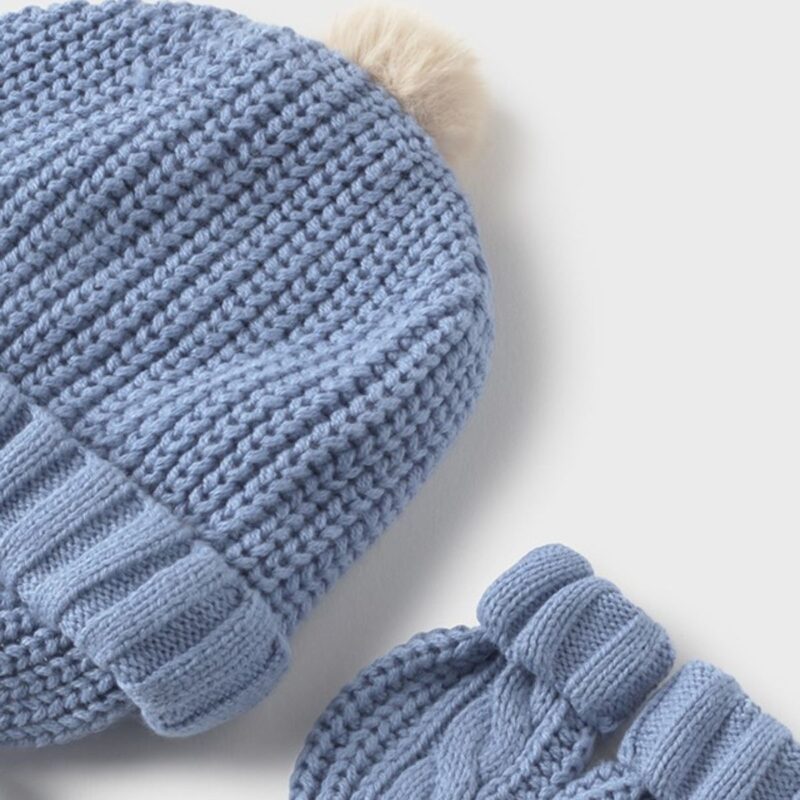 Newborn Blue knitted Hat And Mittens Set - Image 2