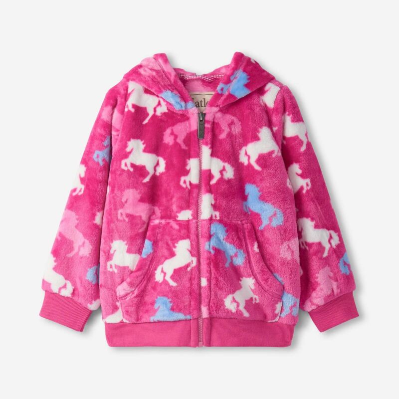 Girls Beautiful Horses Fleece Zip-Up Hoodie