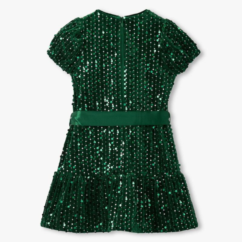 Girls’ Sparkly Green Sequin Party Dress - Image 2