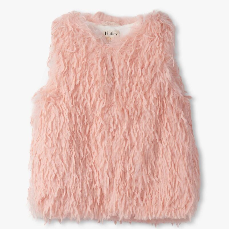 Girls Pale Pink Feather Faux Fur Vest