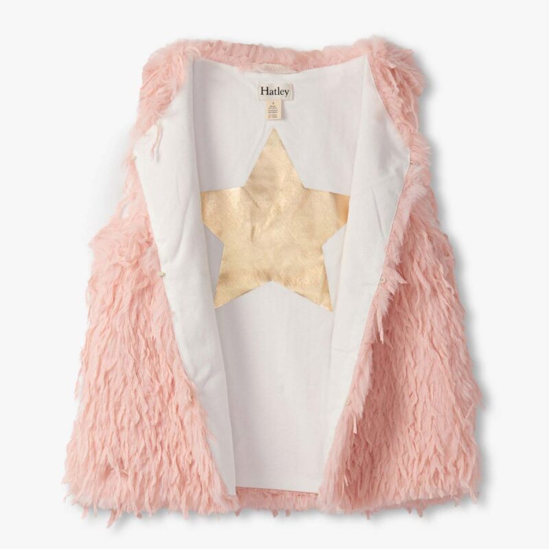 Girls Pale Pink Feather Faux Fur Vest - Image 3