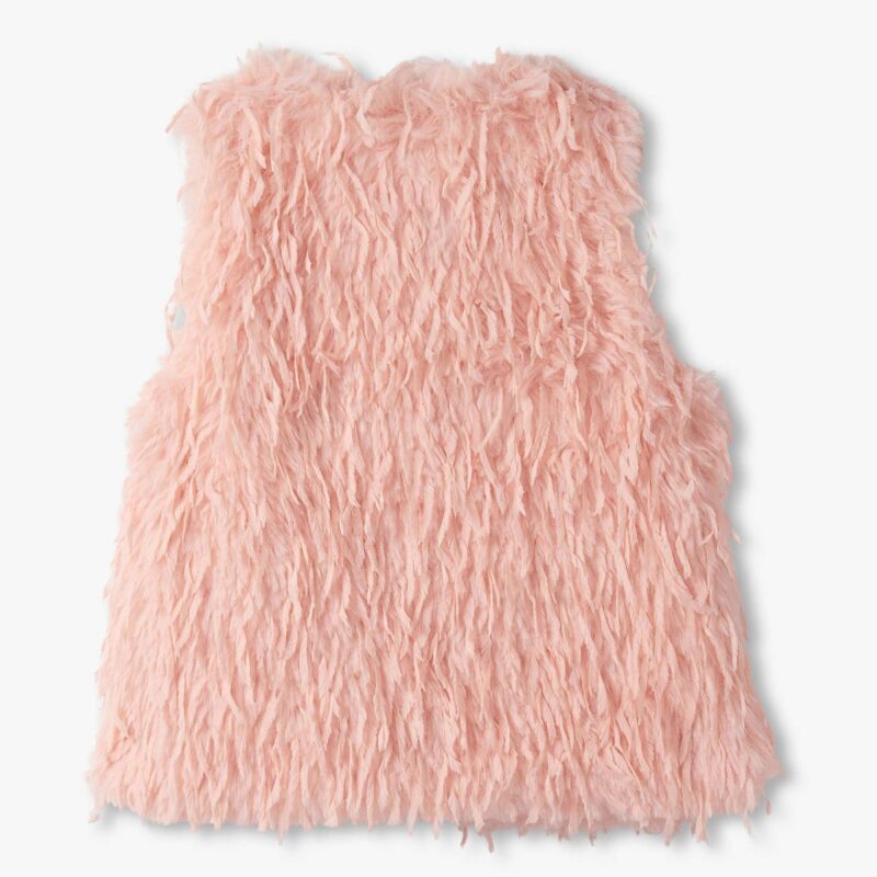 Girls Pale Pink Feather Faux Fur Vest - Image 2