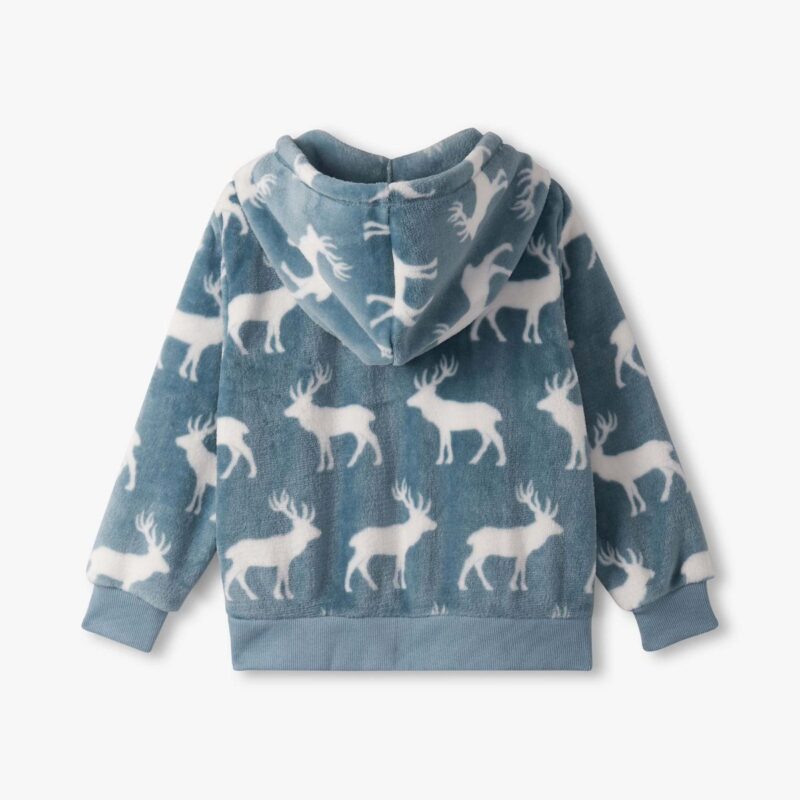 Boys Staggered Elks Fuzzy Fleece Zip-Up Hoodie - Image 2