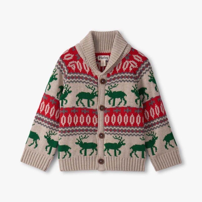 Beige Festive Fair Isle Cotton Knit Cardigan
