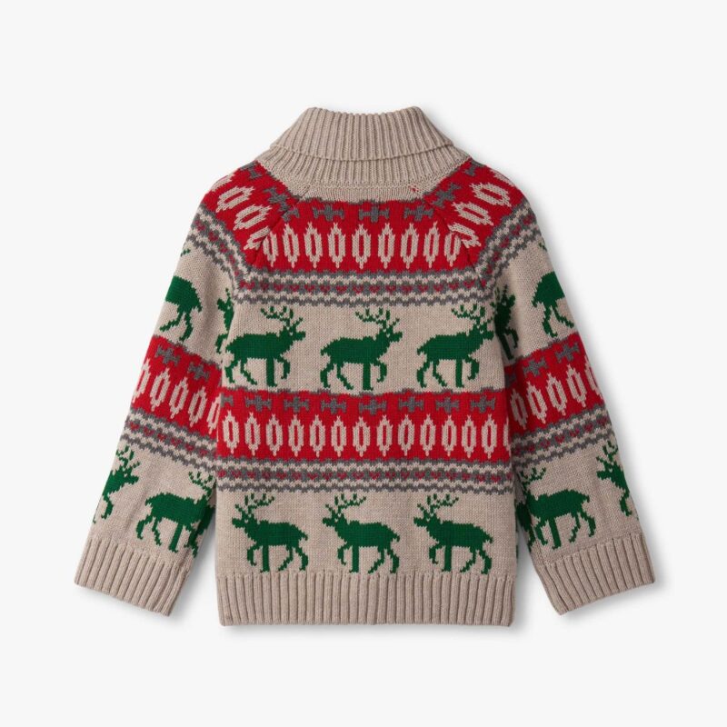 Beige Festive Fair Isle Cotton Knit Cardigan - Image 2
