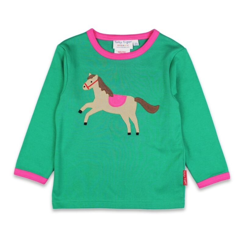 Organic Green Horse Applique Long Sleeved T-Shirt