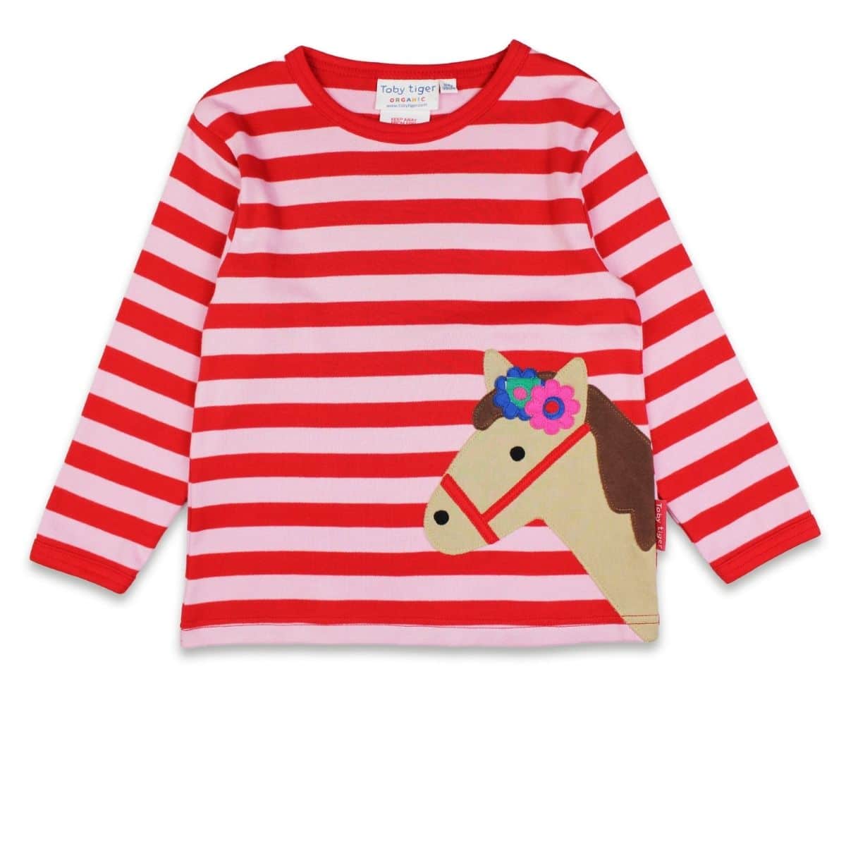 Organic Pink Horse Applique Long Sleeved T-Shirt