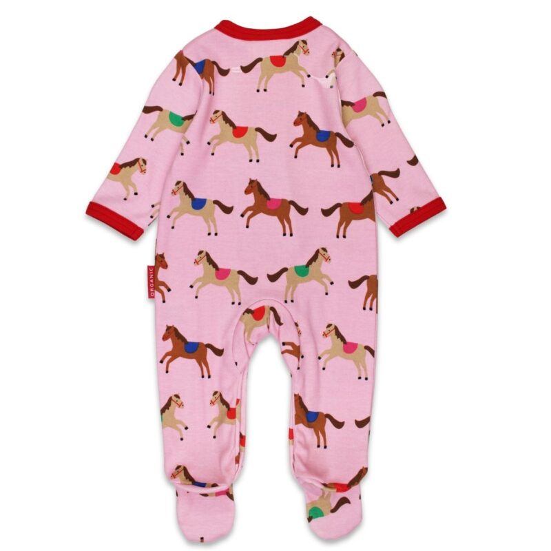 Organic Pink Horse and Pony Print Sleepsuit - Image 2