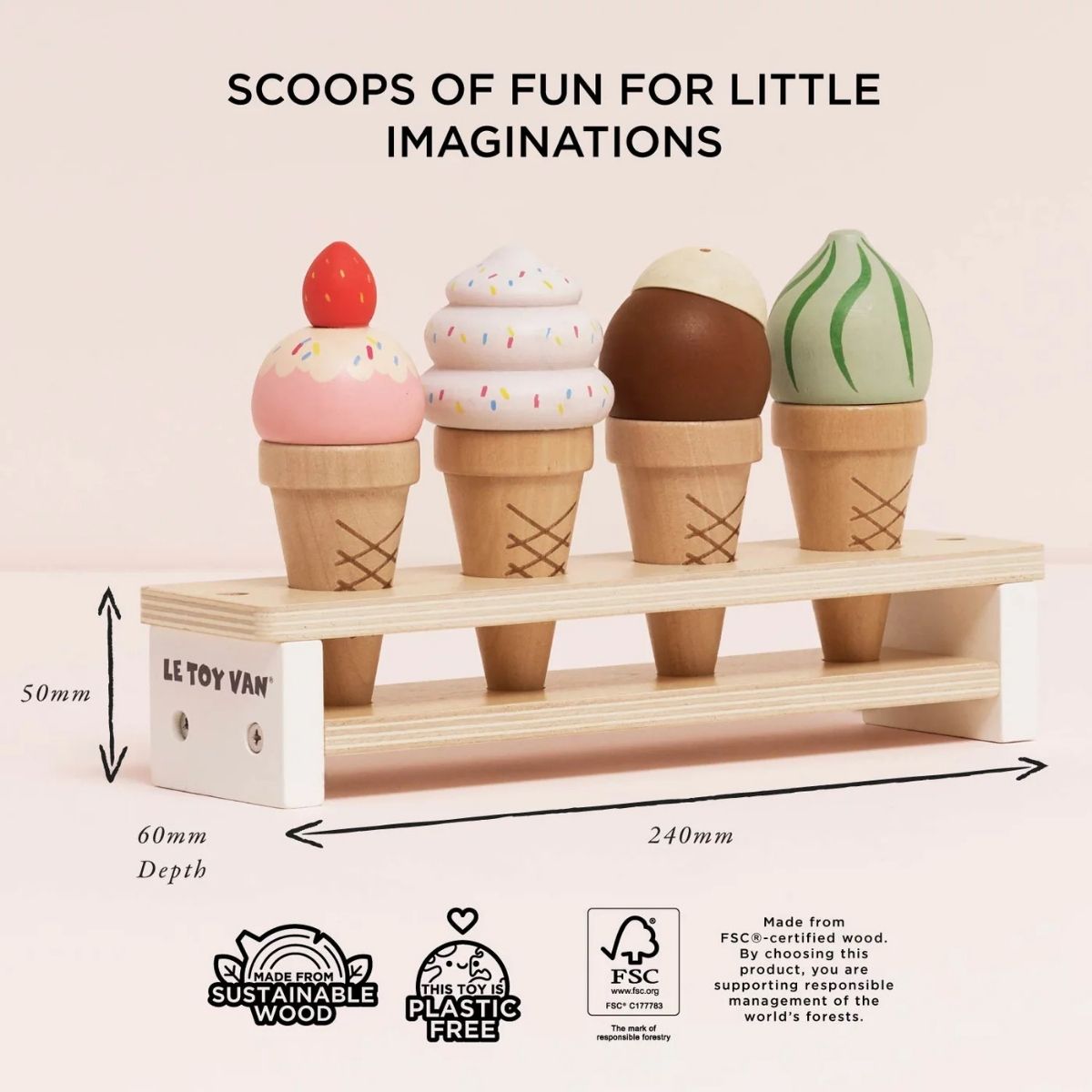 Wooden Ice Cream Cones Set - Image 3