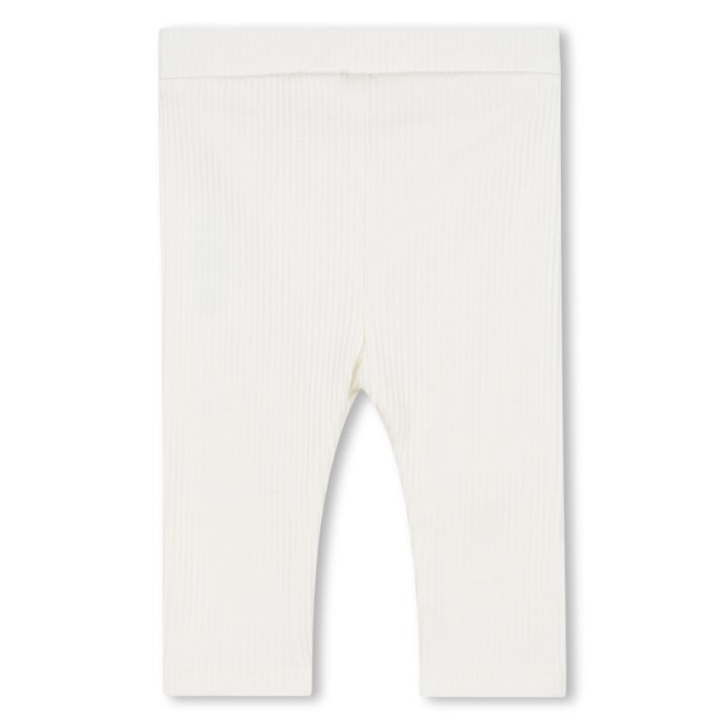 Baby Girls Cream Ribbed Leggings - Image 2