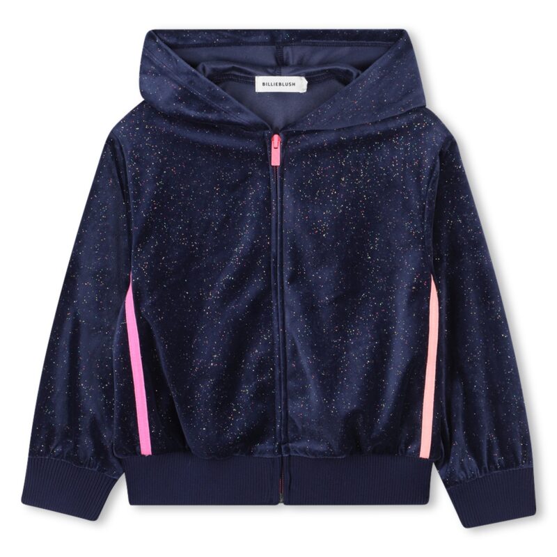 Girls Navy Blue Velour Zip-up Hoodie