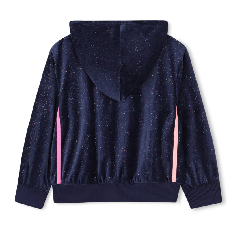 Girls Navy Blue Velour Zip-up Hoodie - Image 2