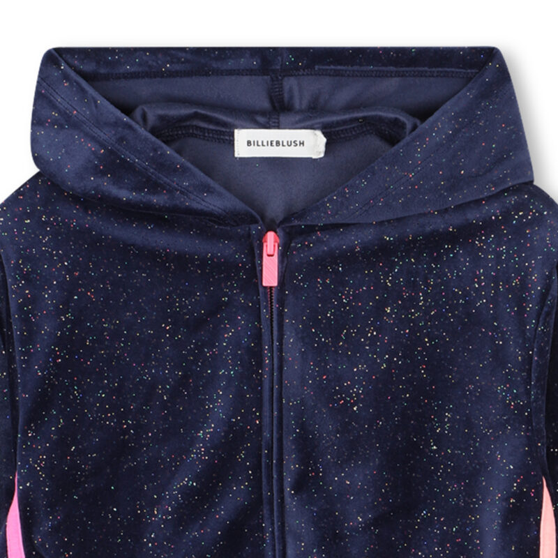 Girls Navy Blue Velour Zip-up Hoodie - Image 3