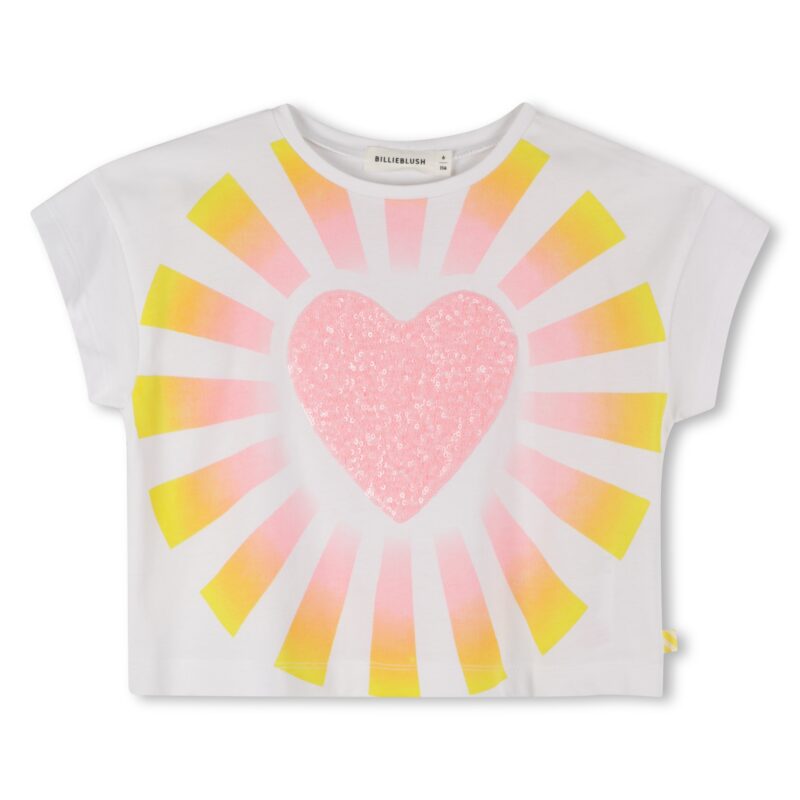Girls White Cotton Sequin Heart T-Shirt