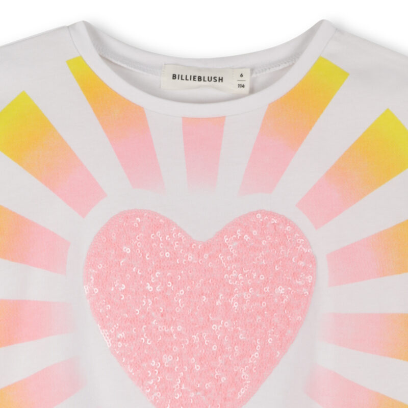 Girls White Cotton Sequin Heart T-Shirt - Image 3