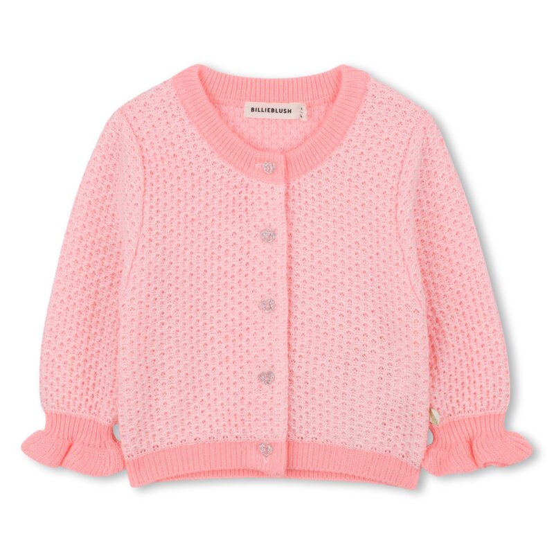 Pink Textured Button-up Cardigan
