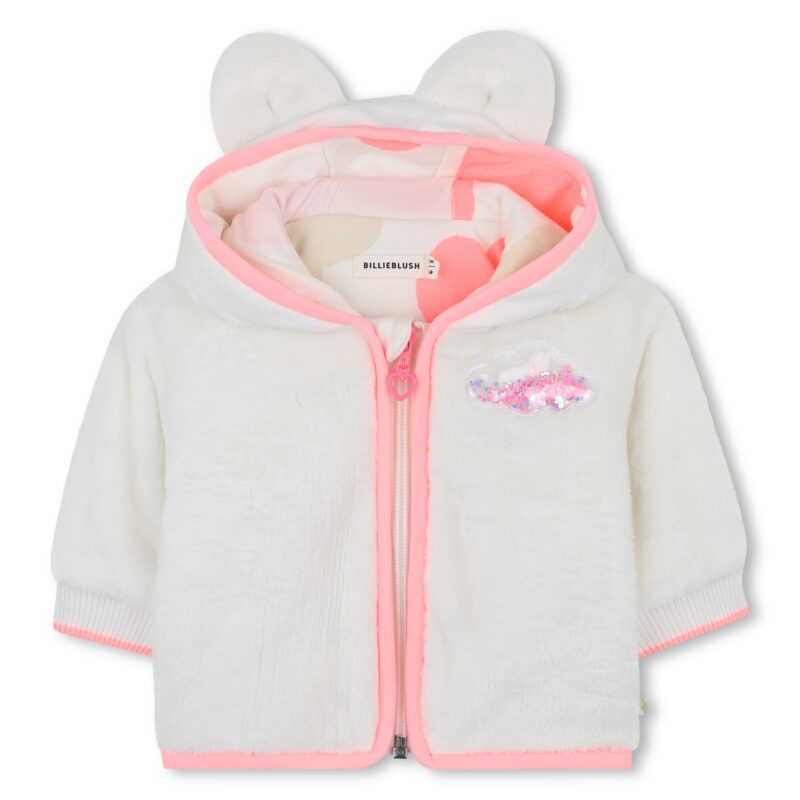 Baby Girls Ivory Faux Fur Fleece Hooded Jacket