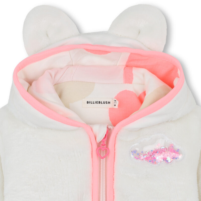 Baby Girls Ivory Faux Fur Fleece Hooded Jacket - Image 3
