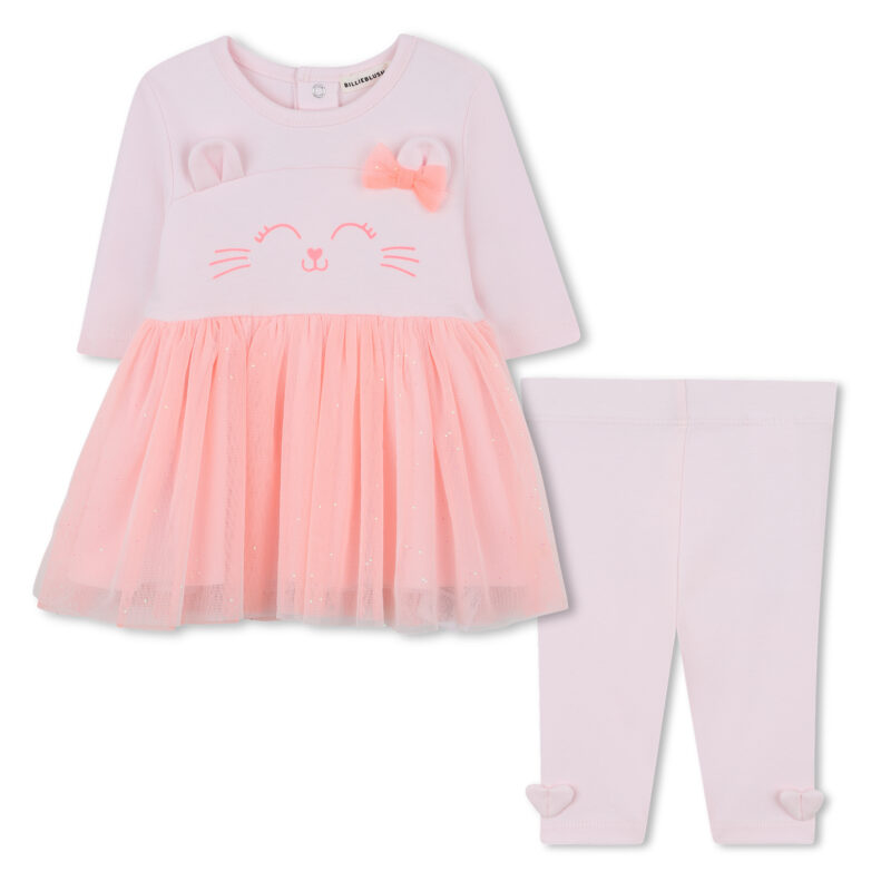 Cat Motif Tulle Dress And Leggings Set