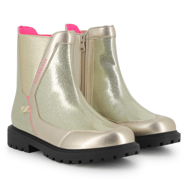 Girls Glittery Gold Faux Leather Ankle Boots