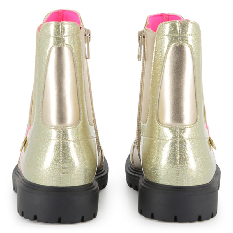 Girls Glittery Gold Faux Leather Ankle Boots - Image 2