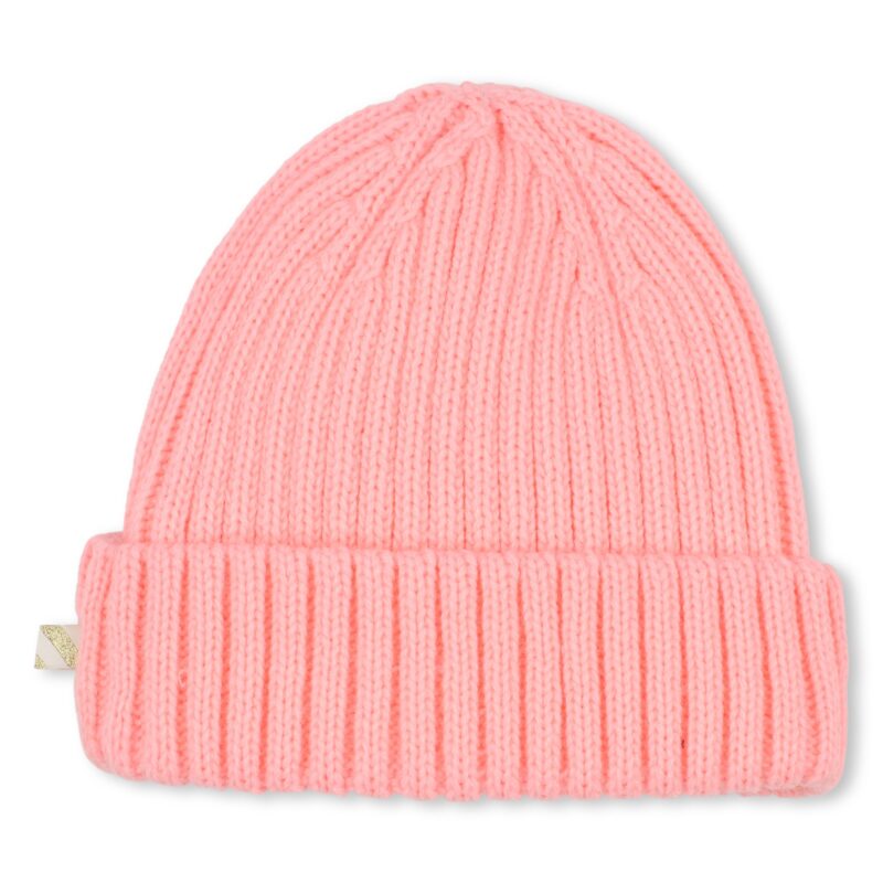 Girls Coral Pink Knitted Cat Ears Hat - Image 2