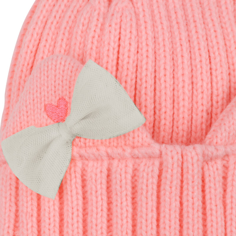 Girls Coral Pink Knitted Cat Ears Hat - Image 3