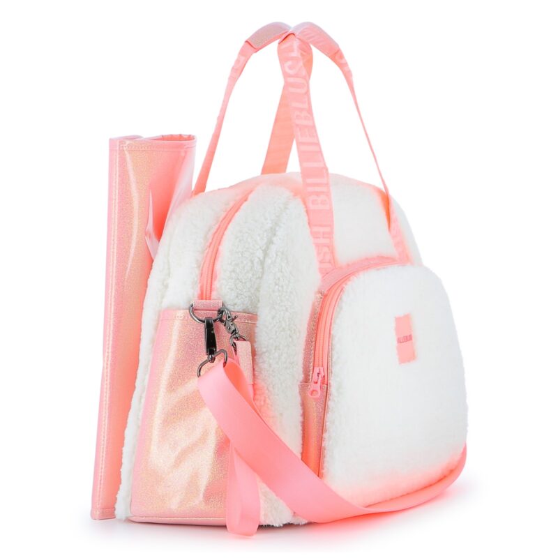 Ivory & Glittery Pink Sherpa Fleece Changing Bag (41cm) - Image 2