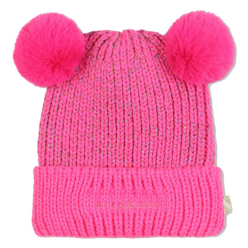 Pink Double Pom Pom Logo Knitted Hat
