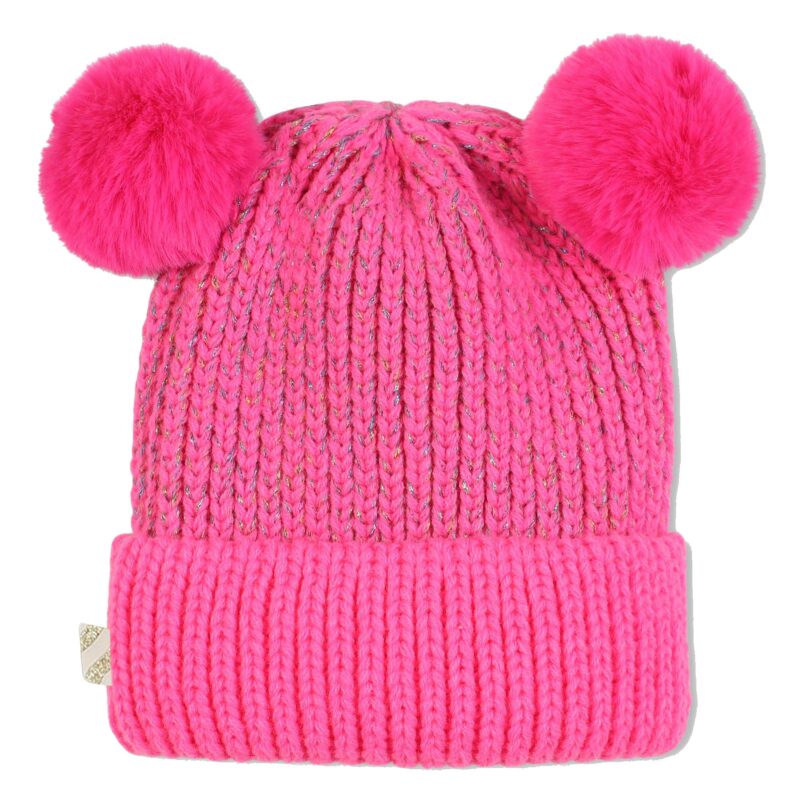 Pink Double Pom Pom Logo Knitted Hat - Image 2