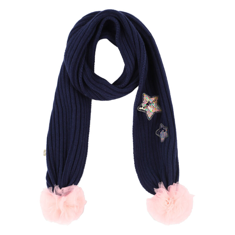 Star Appliqués & Tulle Details Navy Blue Winter Scarf