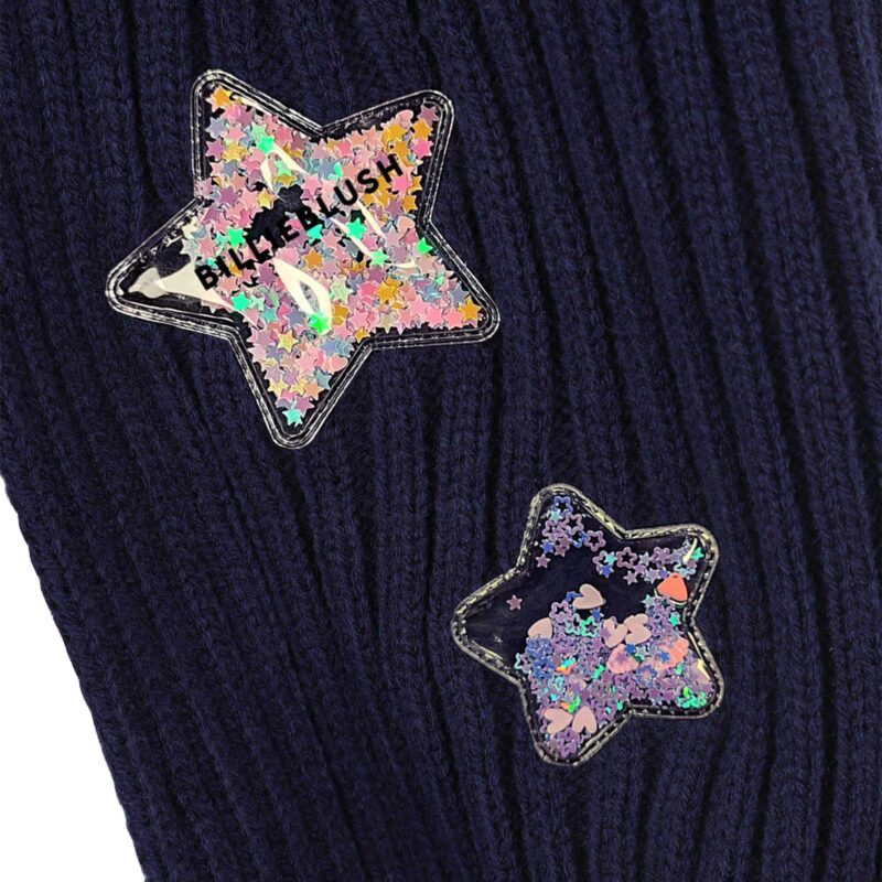 Star Appliqués & Tulle Details Navy Blue Winter Scarf - Image 2
