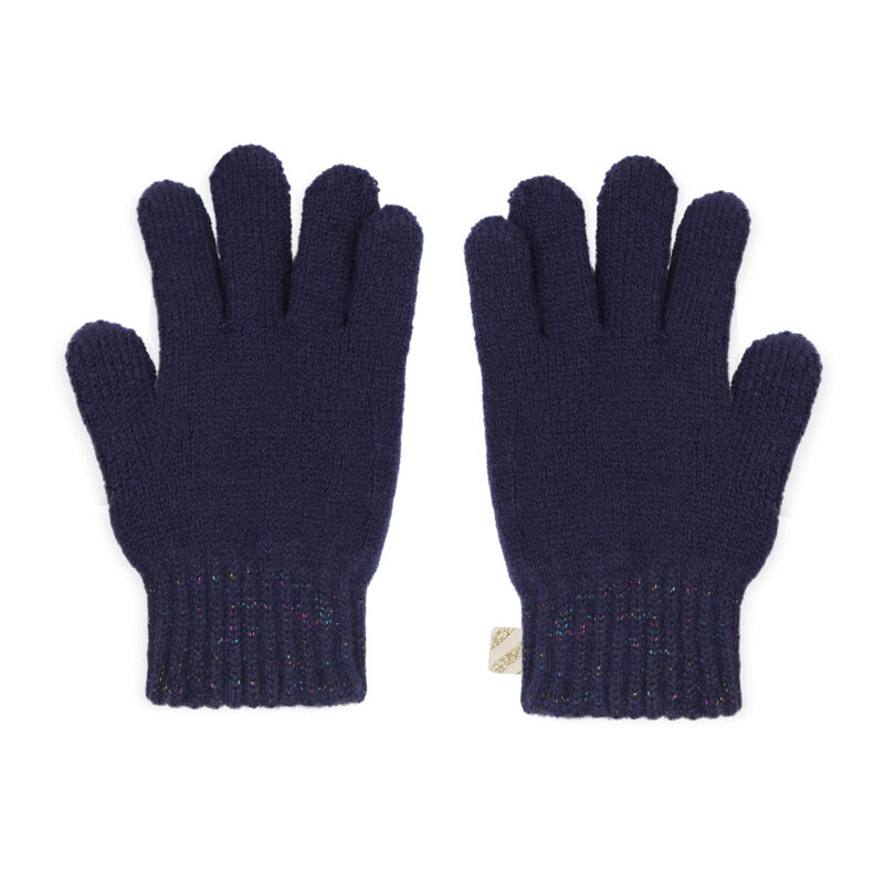 Girls Navy Knitted Gloves with Glittery Logo - Image 2
