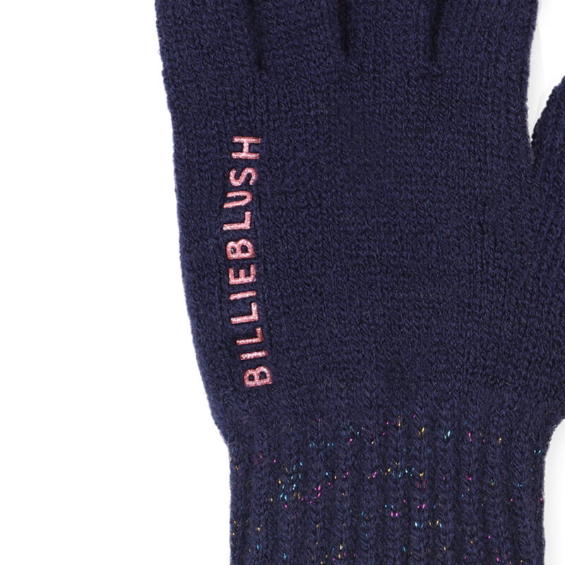 Girls Navy Knitted Gloves with Glittery Logo - Image 3